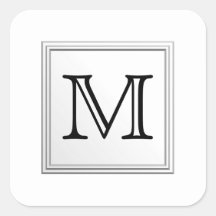 Printed Custom Monogram. Black and White. Square Sticker