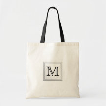 Printed Custom Monogram. Black and White. Tote Bag