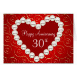 Printed Faux pearl red and gold anniversary Greeting Card