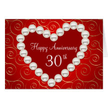 Printed Faux pearl red and gold anniversary Greeting Card