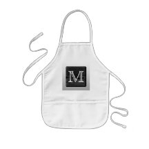 Printed Pattern and Custom Letter. Black and White Aprons