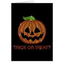 Printed Rhinestone Pumpkin Trick or Treat Card