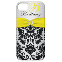 PRINTED RIBBON Black Yellow Silver Damask iPhone 5