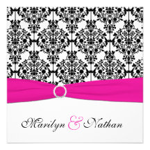 PRINTED RIBBON Pink White Black Damask Wedding Personalized Invitation