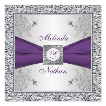 PRINTED RIBBON Purple Silver Wedding Invitation II