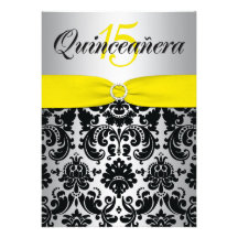 PRINTED RIBBON Yellow Silver Black Quinceanera Personalised Announcement