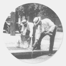 Prohibition Pouring Whiskey into a Sewer Vintage Round Sticker
