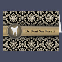 Promotional Dentist Note Card Black Gold Damask cards