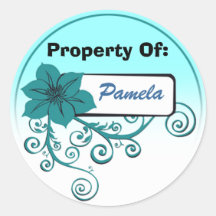 Property Of Sticker (floral teal with background )