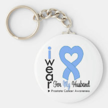 Prostate Cancer Light Blue Heart Ribbon HUSBAND Key Chains