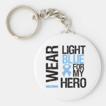 Prostate Cancer Light Blue Ribbon For My Hero Key Chain