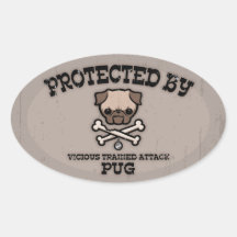 Protected By Pug Oval Stickers