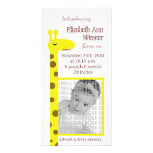 Proud Giraffe Baby announcement Photo Card Template