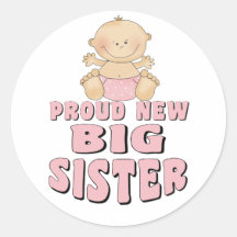 Proud New Big Sister Girl Round Sticker