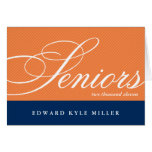 Proud seniors navy orange graduation announcement greeting cards