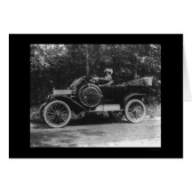 Proud Woman Behind the Wheel of her Car 1914 Greeting Card