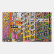 Psychedelic NYC: Union Square Building, St Sign A4 Rectangle Stickers