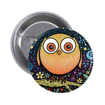 Psychedelic Owl Pinback Button