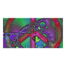 psychedelic peace sign photo card template