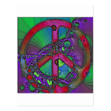 psychedelic peace sign post cards