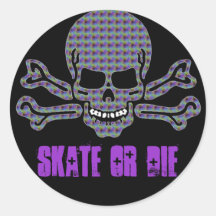 psychedelic skull and crossbones round sticker