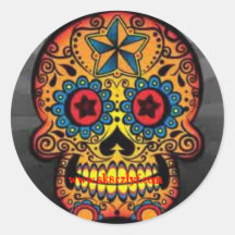Psychodelic skull, www.sk8rzlyf.com round sticker