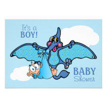 Pterodactyl Dinosaur It's a Boy Baby Shower Personalized Announcement