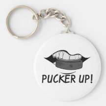 Pucker Up Hockey Puck Keychains