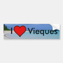 puerto rico beach, heart, I, Vieques - Customised Bumper Stickers
