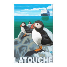 Puffins & Cruise Ship - Latouche, Alaska Canvas Prints