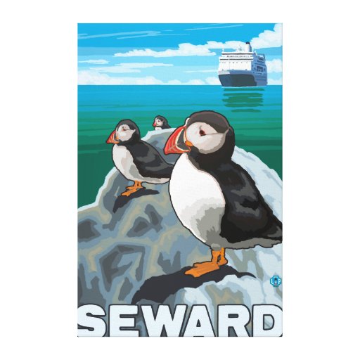 Puffins & Cruise Ship - Seward, Alaska Gallery Wrap Canvas