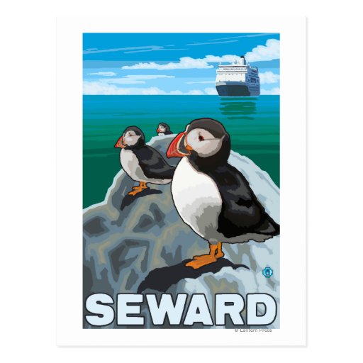 Puffins & Cruise Ship - Seward, Alaska Post Cards