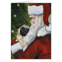 "Pug and Santa" Dog Art Christmas Card