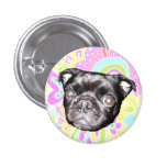 PUG Button  "Big Head Pug" Yellow/Pink CraziPasley