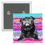 PUG BUTTON- Black PUG-  Pink, Aqua & White RAD ZAG