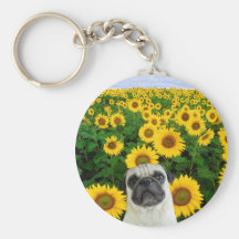 Pug in Sunflowers keychain