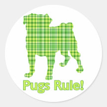 Pugs Rule Spring Green Plaid Tees & Gifts Stickers