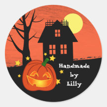 Pumpkin and Haunted House Round Sticker