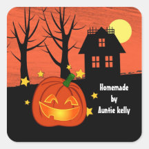 Pumpkin and Haunted house Square Stickers