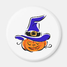 Pumpkin in witches hat magnet