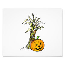pumpkin next to corn shock graphic photo art