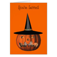 Pumpkin Witch Hat Halloween Party Invitation Greeting Cards
