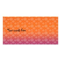Pumpkins on orange and purple photo card template