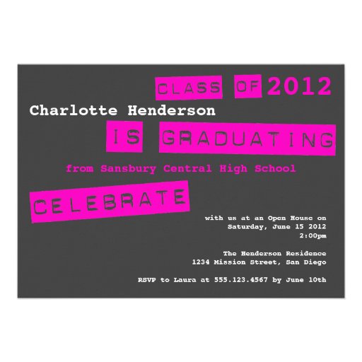 Punch label pink graduation class of invitation