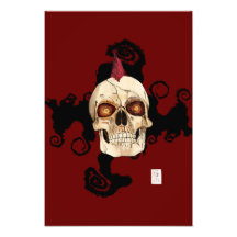 Punk Rock Gothic Skull with Red Mohawk Photo Art