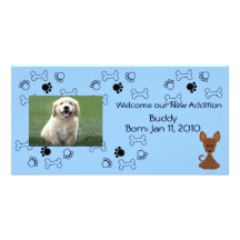 Puppy Announcement - Blue Customized Photo Card