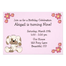 Puppy Dog Birthday Invitations for Girls