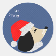 puppy in santa hat to from gift tag sticker