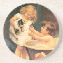 Puppy Taking a Bath Drink Coasters