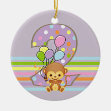 Purple 2nd Birthday Monkey and Balloons Ornament